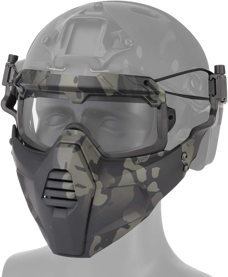 取り外し可能なフルフェイスタクティカルミリタリーマスクとゴーグルセットは、陸軍エアソフトペイントボールスキー用のヘルメットに取り付け