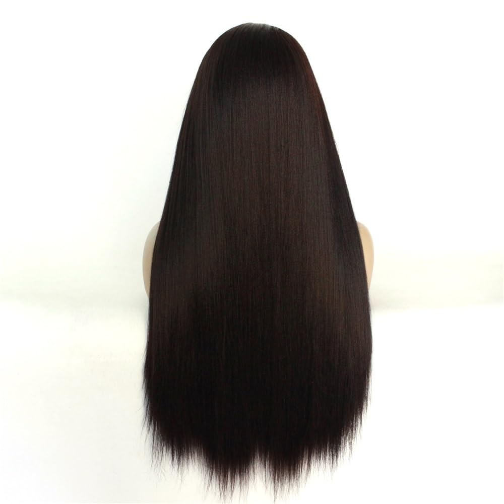 Ciemnobrązowa syntetyczna peruka 13 x 3 HD Lace Front dla kobiet, naturalny wygląd