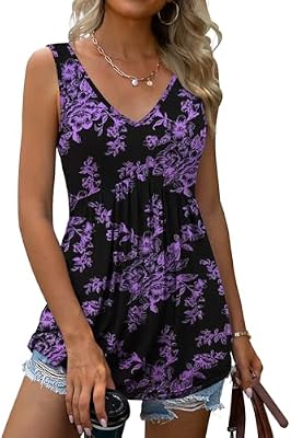Tencede Women's Summer Tank Top - V-Neck Loose Flowy Sleeveless Blouse