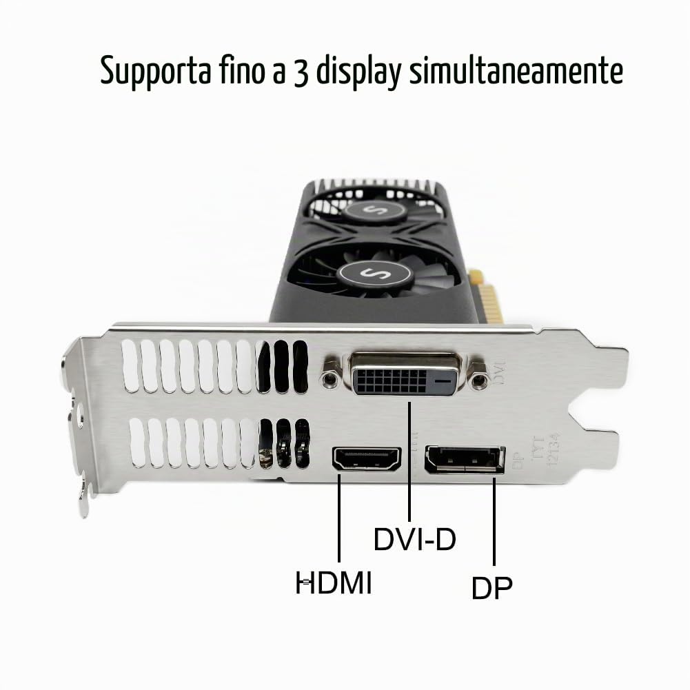 GTX 1050 Ti Scheda Grafica per PC, 4GB GDDR5 128-bit, HDMI DisplayPort DVI-D, Computer GPU, Scheda video per giochi, PCI Express x16, DirectX 12