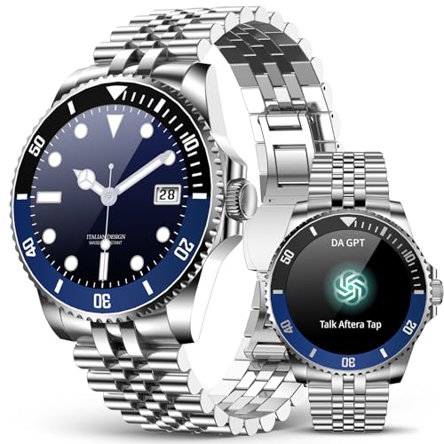 2025 DA GPT Smart Watch for Men, Heart Rate, Blood Pressure, Blood Oxygen, Sleep Monitor, 107 Sports Modes, 1.19-inch AMOLED Display, Waterproof Round Watch, Compatible Android and iOS Silve