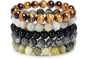 5PCS Bamoer Semi-Precious Gemstone Healing Crystal Women Men 8mm Bead Stretch Bracelet