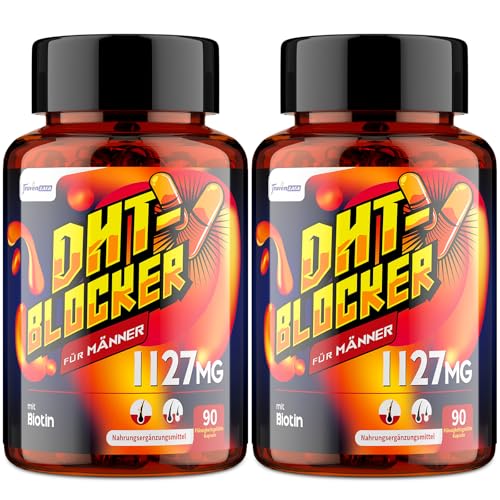 DHT-Blocker für Männer mit Biotin, Hochdosiert 1127mg Haar- und Kopfhautformel, Haar Vitamine, Proprietäre Kräutermischungen, Flüssigkeitsgefüllte Kapseln (90 Stück (2er Pack))
