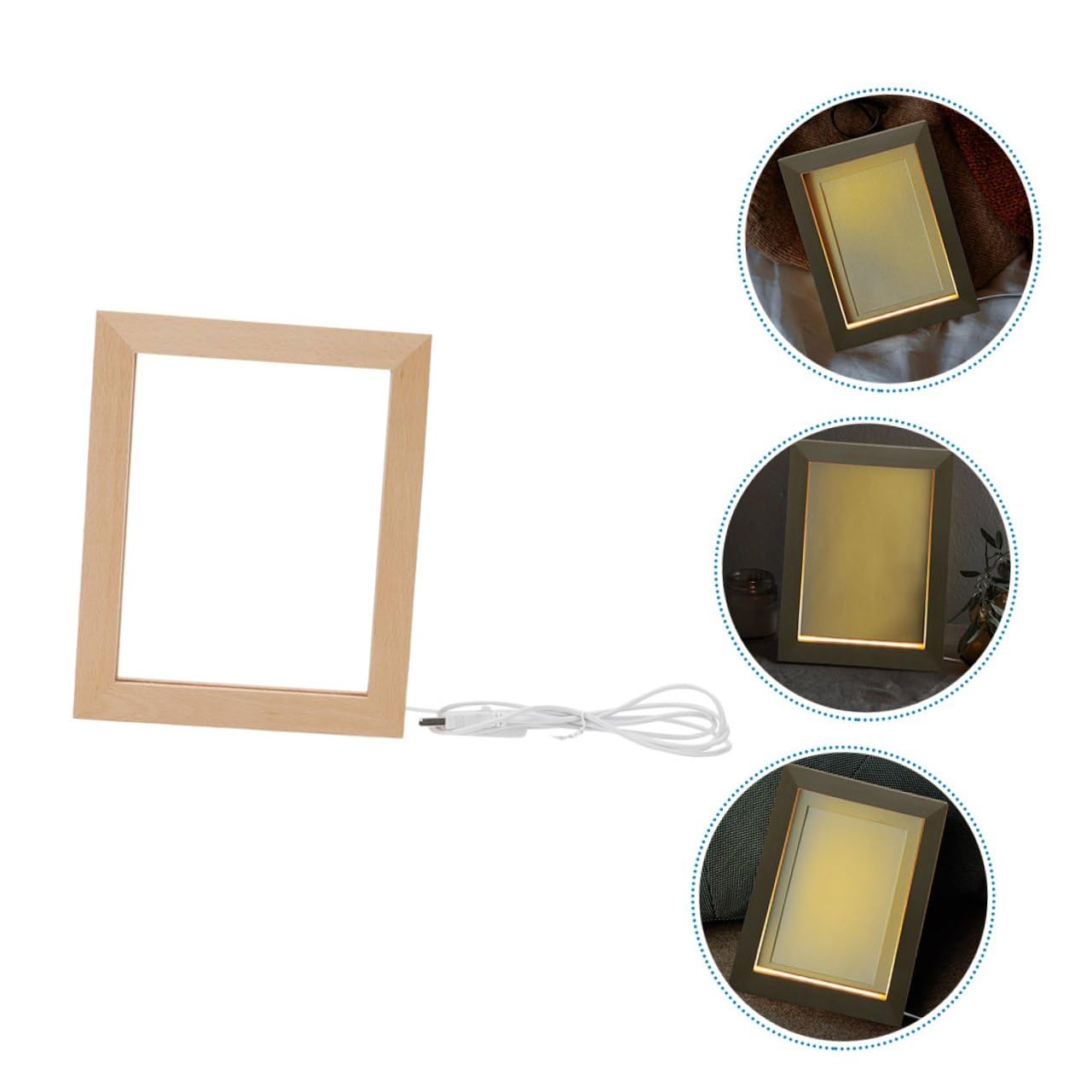 SHINEOFI Marco de Fotos LED de Madera Maciza 2 Unidades 170x130 Mm Luz Cálida USB Marco Iluminado para Decoración del Hogar y Luz Nocturna de Mesa