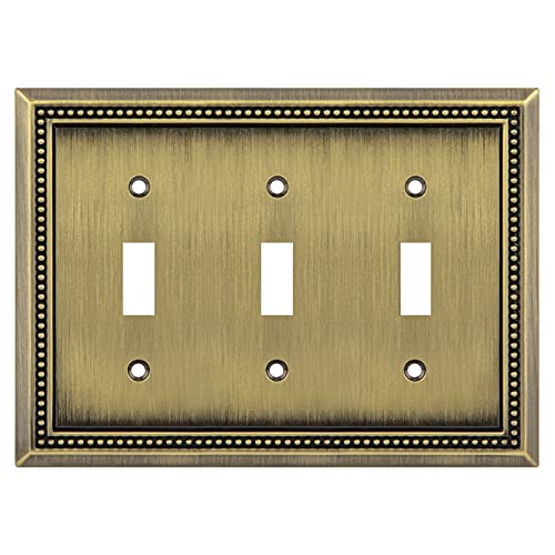 Henne Bery Sunken Pearls Heavy Duty Decorative Wall Plate Switch Plate Outlet Cover (Triple Toggle, Antique Brass)