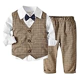 [しあわせ倉庫] キッズ フォーマル 男の子 スーツ 4点セット おしゃれ 子供服 ベビー 子供 ボーイズ スーツ タキシード 出産祝い 七五三 結婚式 誕生日 入園式 入学式 お宮参り 100 110 120 130 (ブラウン+ホワイト, 100cm)