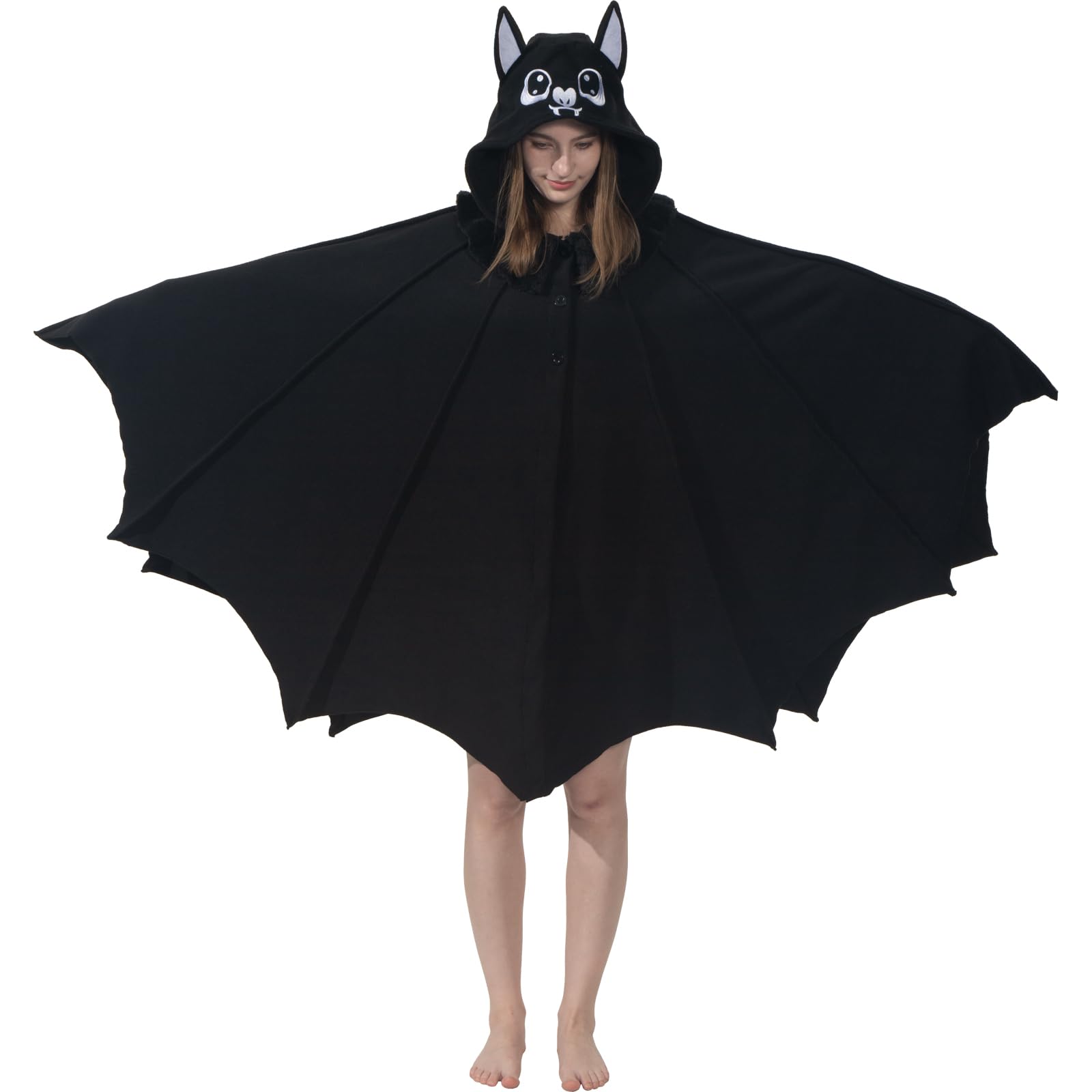 AMAMHAHAVA Womens Bat Costume - Halloween Fancy Dress - Bat Hooded Cape with Wings for Adults