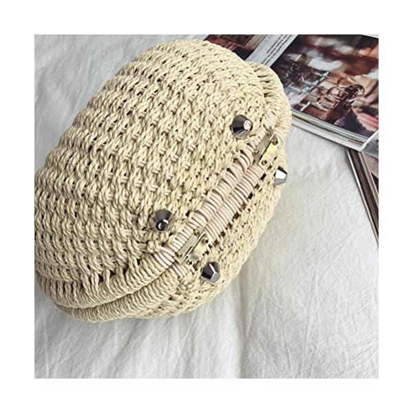 FENICAL Rattan Handbag Fashionable Straw Shell Shape Storage Handbag for Female Woman Lady (Beige)