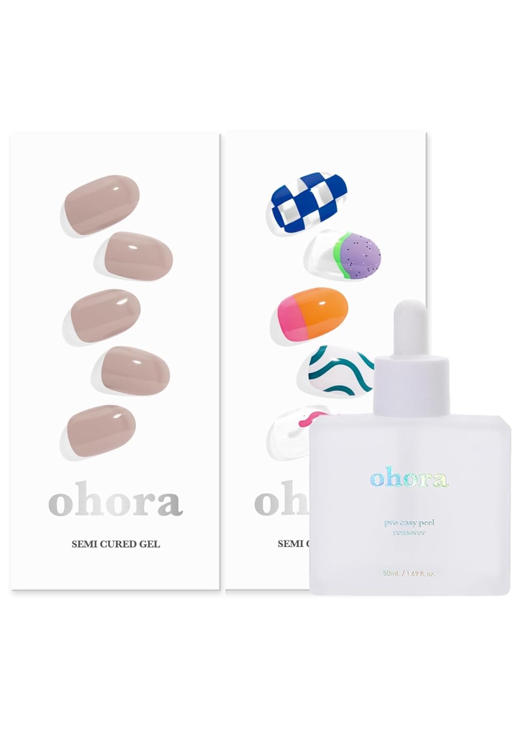 ohora Semi Cured Gel Nail Set of 3 (N Cream Beige & N Snatched & Easy Peel Remover) - Professional Salon-Quality Nail Care