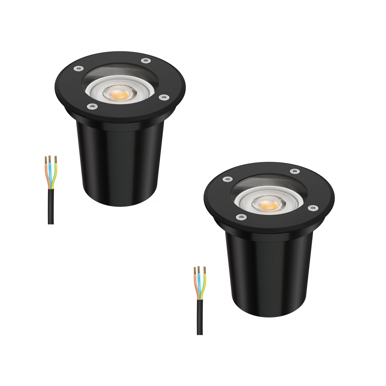 ledscom.de 2 faretti da incasso a pavimento BOLI per esterni, IP67, neri, Ø 108 mm, con lampadina LED da 7,6 W, 1103 lm, 33°, bianco caldo
