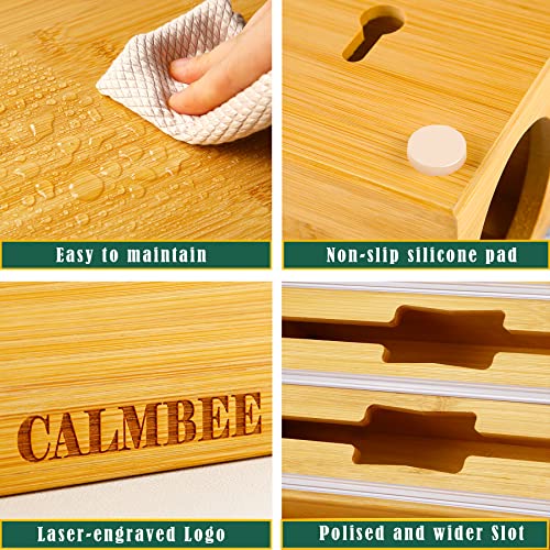 Calmbee Foil And Plastic Wrap Organizer, 3 In 1 Plastic Wrap Dispenser With Cutter, Plastic Wrap, Aluminum Foil, Parchment, Wax Paper Dispenser For Drawer, Bamboo Roll Organizer Holder, Fits 12" Roll #TOP5