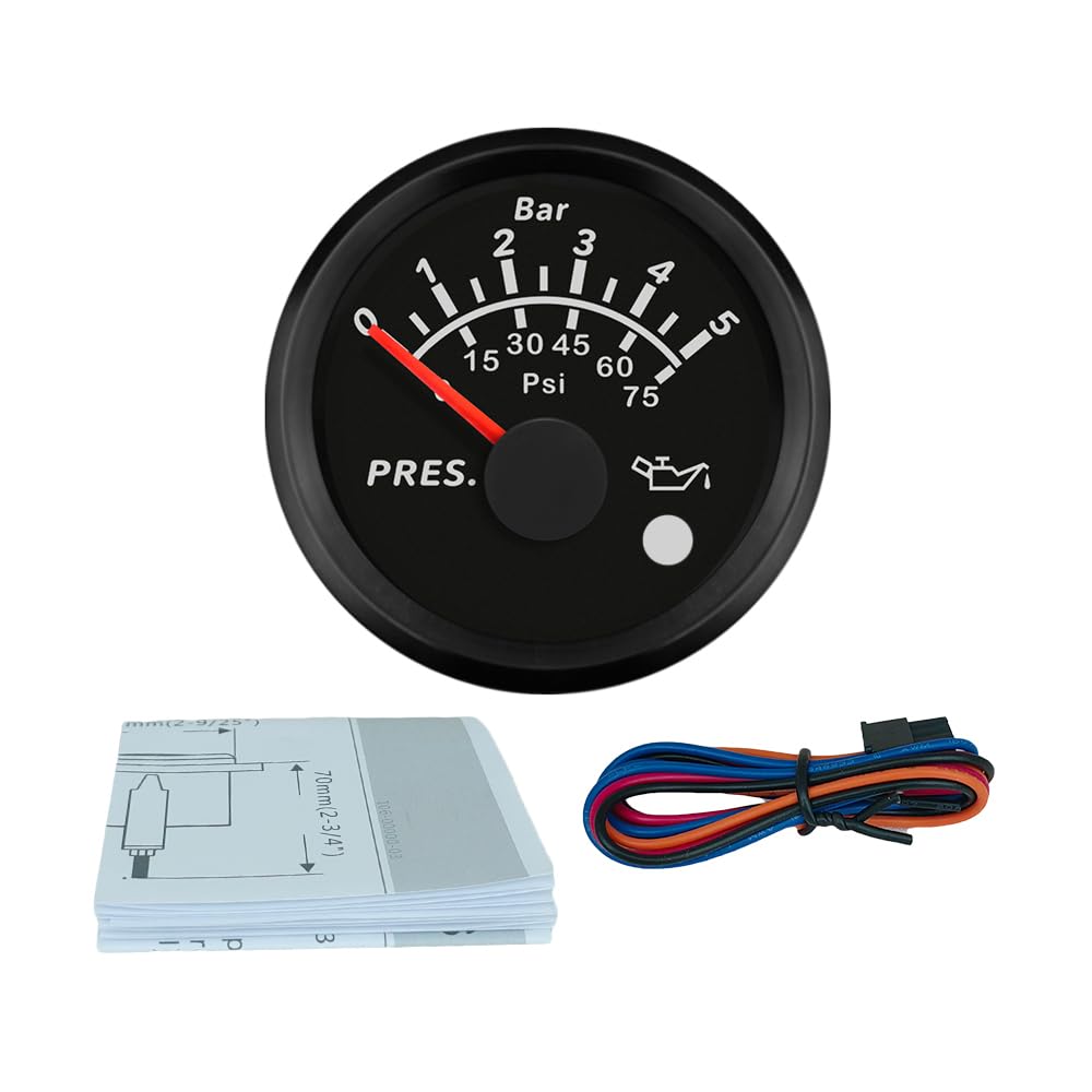 ELING 52 mm Öldruckmessgerät 0–5 bar 0–75 psi 0–10 bar 0–145 psi mit 8 Farben Hintergrundbeleuchtung und Lichtalarm für Gabelstapler Traktoren Bagger