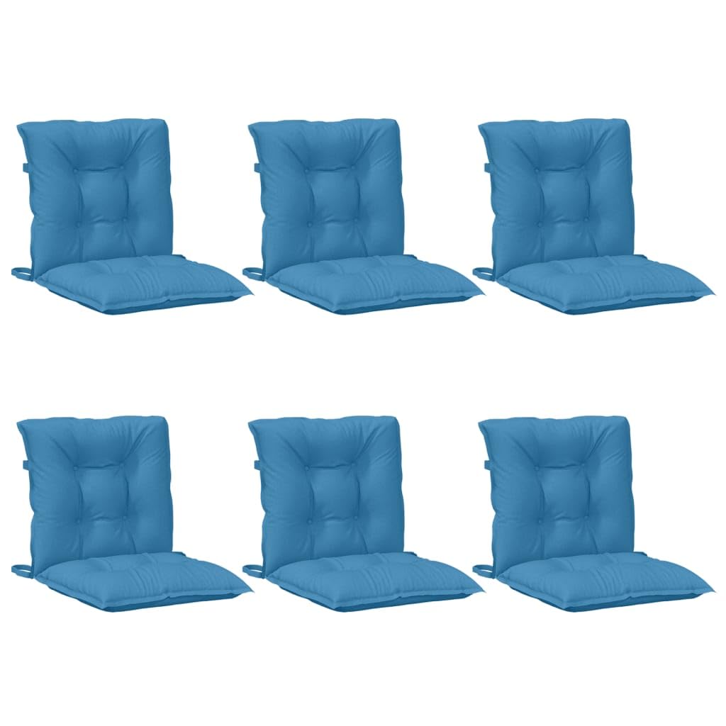 Confezione da 6 cuscini per sedia a schienale basso, 100 x 50 cm, blu melange | Set di 6 morbidi cuscini per sedie da giardino su terrazza, balcone o sala da pranzo, con pratici laccetti.