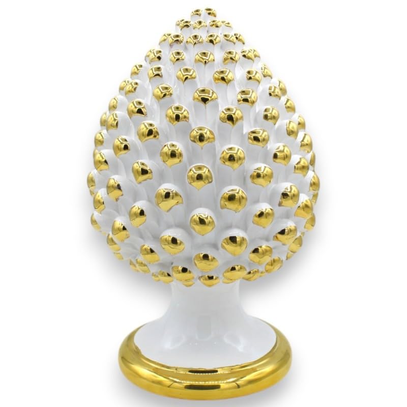 Pomme de pin en céramique Caltagirone SICILIA BEDDA blanche et émail or pur 24 carats d'exception