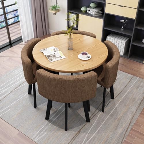 Image of Round Faux Marble Reception Table and Chairs Set, Dining Table Set for 4, Space Saving Reception Desk for Home and Apartment, Office, Conference Room, Lounge