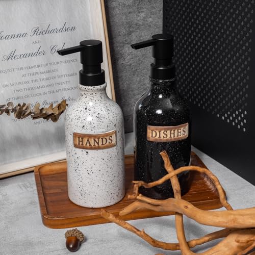 Image of Hand and Dish Dispenser for Kitchen Sink, Ceramic Soap Dispenser Bathroom Countertop, 18 OZ Vintage Handwash Liquid Pump Dispenser for Bathroom Farmhouse Vintage Kitchen Decor