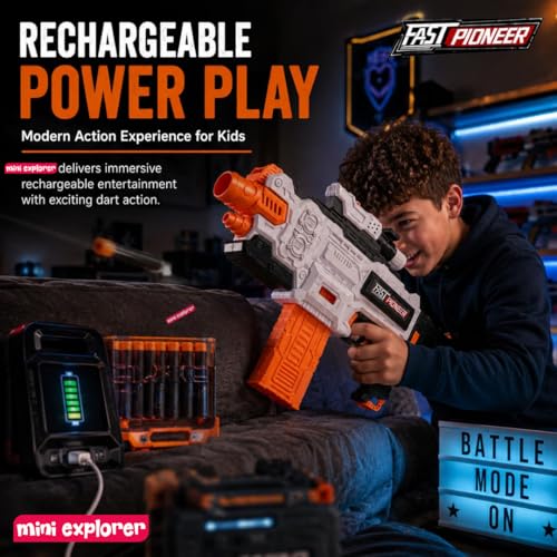 Image of MiniExplorer Automatic Alfa Striker Dart Blaster Toy Gun for Kids, Electronic Foam Dart Blaster with 20 Darts, Removable Stock & Barrel, Outdoor Action Toy for Boys & Girls Age 8+