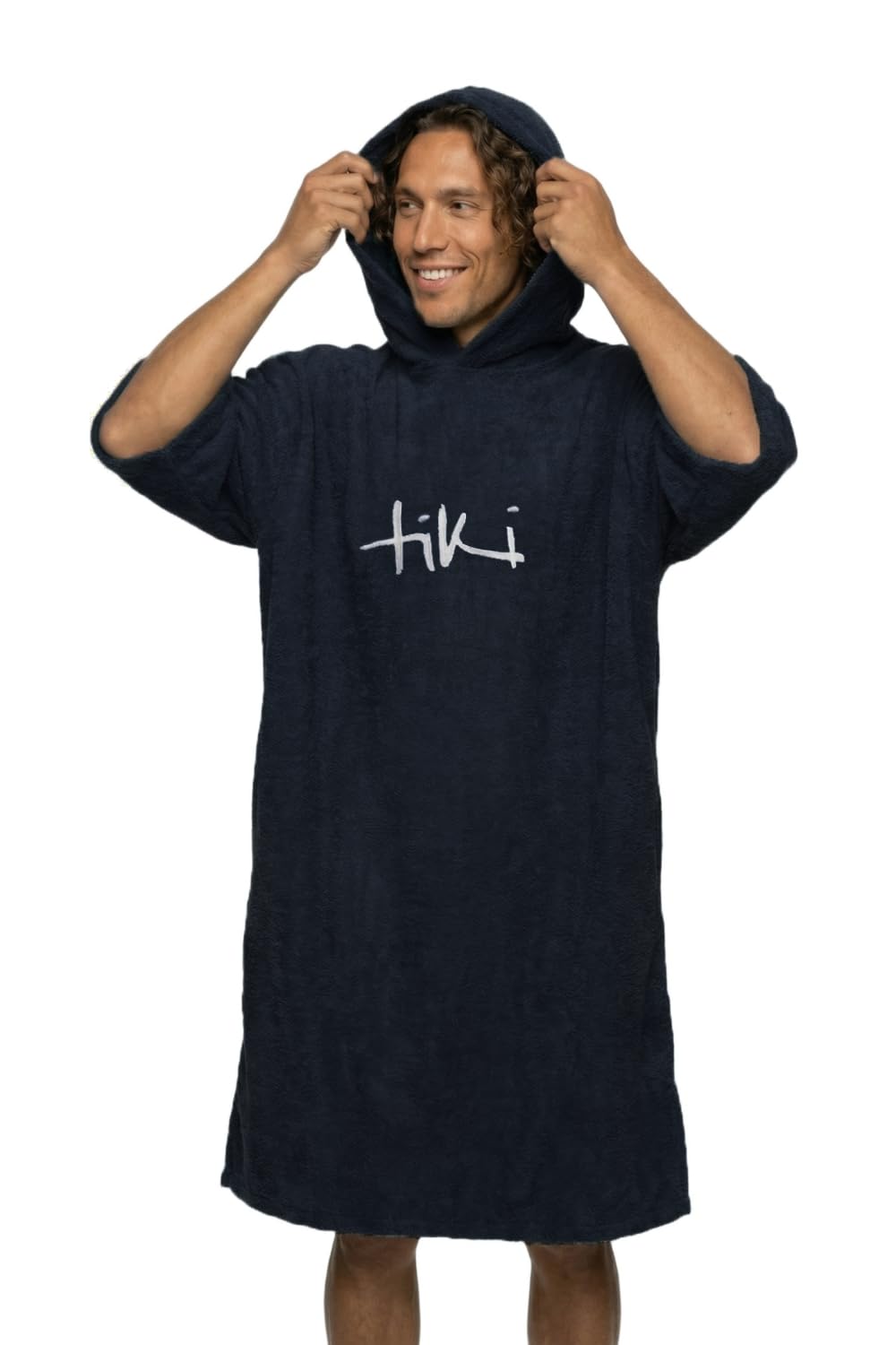Tiki Graphite Adult Hooded Towel Changing Robe, Cotton Towelling Surf Poncho For Beach, Swimming, Surfing And Outdoor Changing