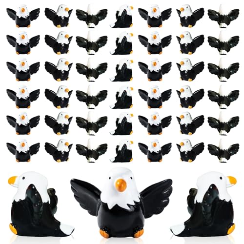 40 Pack Mini Resin Bald Eagles, Wildlife Bald Eagle Figurines Statues Party Decor for Outdoor Garden, Lawn Displays and Independence Day Celebrations
