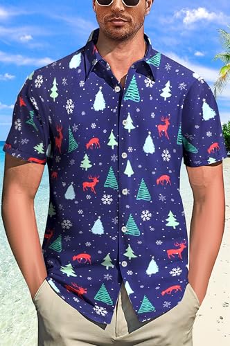 Christmas Shirts for Men Hawaiian Santa Claus Vacation Shirt Short Sleeve Button Down Dress Shirts