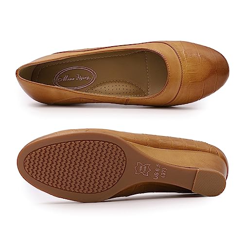 Image of Mona flying Women's Leather Closed Toe Mid Heel Wedges Comfy Dress Pumps
