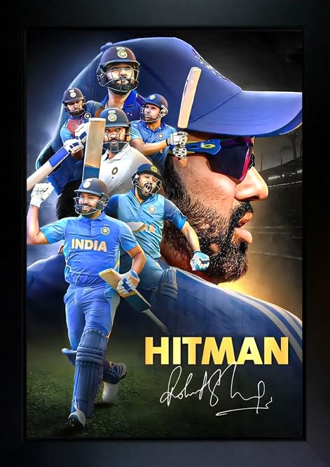 crowdhall rohit sharma photo frame | rohit sharma cricketer poster with frame wall painting for living room, bedroom, office. (size 10 x 13.5 in)