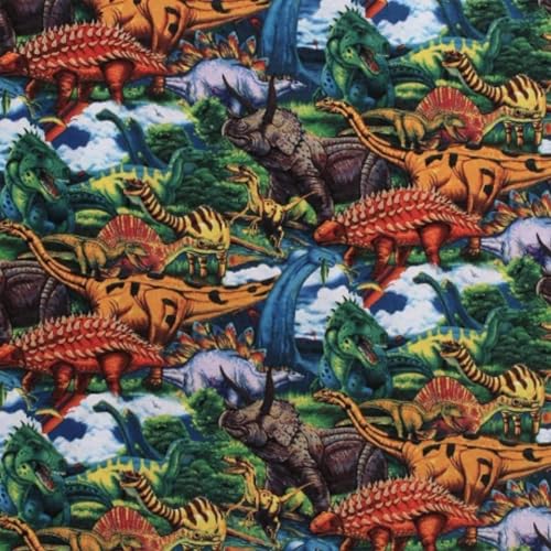 Dinosaurs Roam 100% Print 100% Cotton Fabric Material by The Yard for Sewing, by David Textiles, 44 Inches Wide