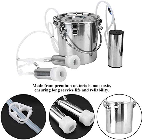 LIMEID 5L Melkmachine Kit voor Koe Geit Schapen Draagbare Rvs Emmer Zuig Melker Met 2 Spenen Cups, forcattle