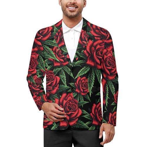 Weeds and Rose Flower Men's Slim Suit Long-Sleeve Prom Tuxedo Classic Two Button Business Jacket