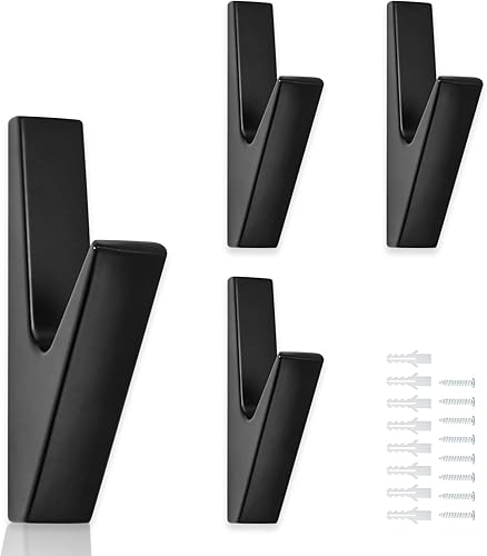 Potaosey 4 ganchos negros de una sola capa, gancho de toalla individual montado en la pared. Gancho de estilo moderno para dormitorio, sala de