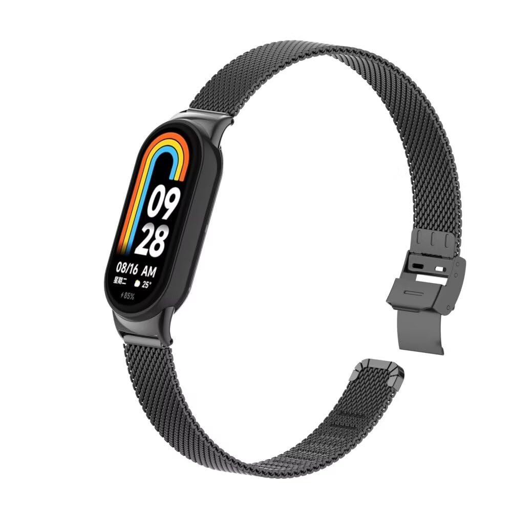 T-BLUER Compatibel voor Xiaomi Mi Smart Band 8 Strap, Mi Band 9 Roestvrij Staal Metalen Vervanging Band Armband Polsband Accessoires voor Xiaomi Smart Band 8/9, Zwart, 150-205 mm, Klassiek