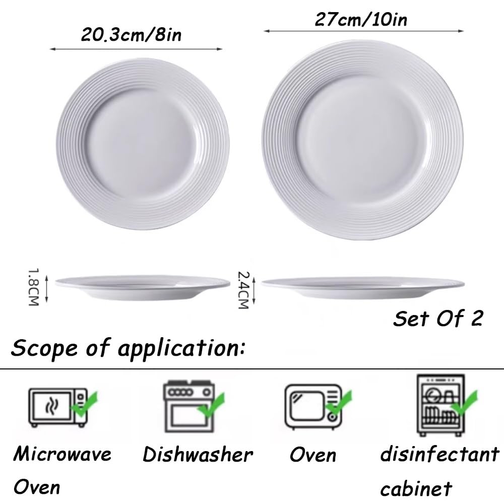 Nff Juego De 4 Platos Llanos De Cerámica Blanca De 25 Cm Con Rosca, Grandes, For Servir Carnes, Pastas Y Postres. Apto For Lavavajillas.(10 inch)