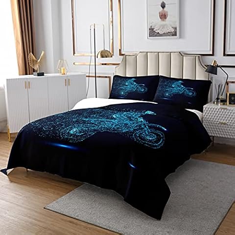 Homewish Kinder Dirt Bike Steppdecke 240x260 Motocross Fahrer Bettwäsche Set Motorrad Sport Tagesdecke für Jungen Mädchen Teens Motorrad Extremsport Bettwäsche Kollektion für Wohnzimmer Cover