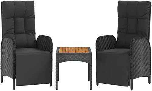Miniatura 3 de Patio Reclining Chairs 2 Pcs with Table Black Poly Rattan Outdoor Patio Dining Lawn Outdoor Dining Chairs Sillas para Comedor for Picnic Beach