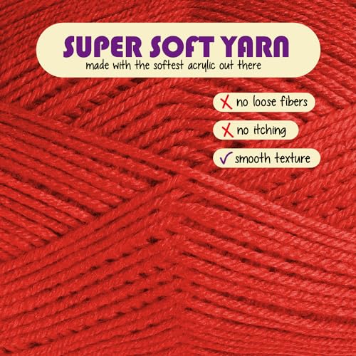 Image of Acrylic Yarn for Crocheting & Knitting - Soft Crochet Yarn for Crocheting, 3 Pack of 370 Yards, Perfect for Crafts & Amigurumi, Medium Worsted Weight 4, Red