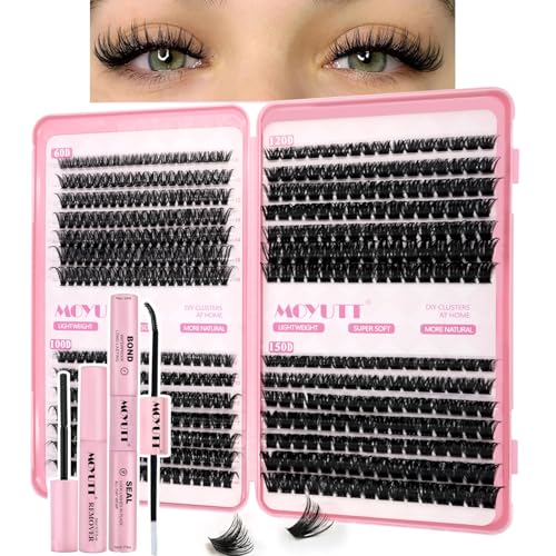 Cluster Lashes Kit 540PCS Individuel Eyelashes with Lash Glue & Remover Lash Book Kit D Curl Fluffy Volume False Lashes 8-16MM for DIY at Home Beginners Friendly (60+100+120+150D Kit)