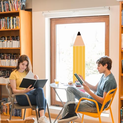 Image of Whaline 39.4'' Extra Large Pencil Window Clings Back to School Decoration | Double Sided Reusable Anti-Collision Windows Decals for First Day of School Reading Classroom Door Wall Decor, 2 Sheets