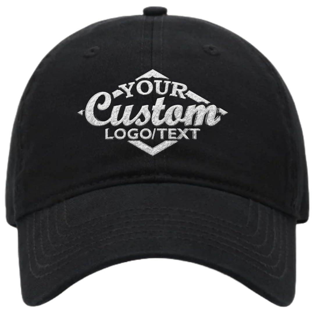 Mens Custom Embroidered Dad Hats Cotton Baseball Cap with Personalized Logo Text for Men and Women Black Hat
