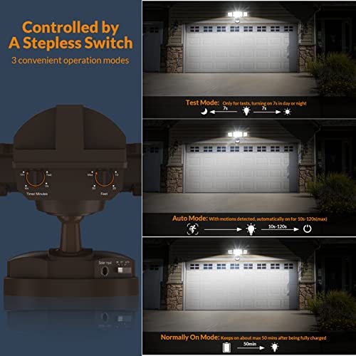 LEPOWER 1600LM LED Solar Security Lights Motion Outdoor, 5500K White Light, IP65 Waterproof Outdoor Flood Solar Light for Yard, Garage(Brown)