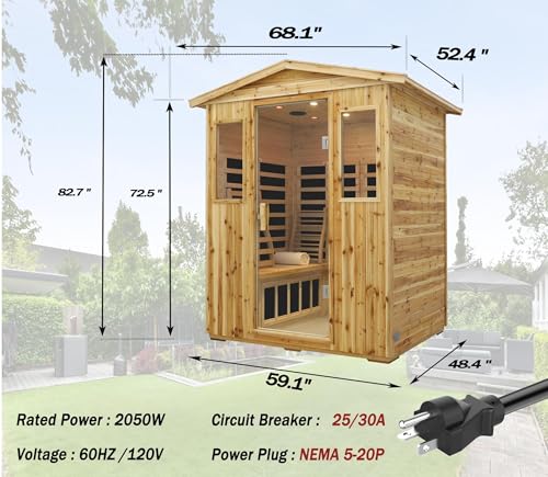 Image of LTCCDSS Low EMF Outdoor Far Infrared Sauna 4-Person, Hemlock Wood Sauna for Home, Withstand Temp -5℉-104℉, Bluetooth Speakers, LED Reading Lamps, Chromotherapy Lights