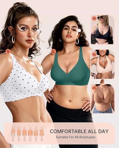 Image of OEAK Womens Deep V Bras Wireless Comfortable Bra Supportive No Underwire Bras Tshirt Push Up Bralettes Plunge Seamless Bra