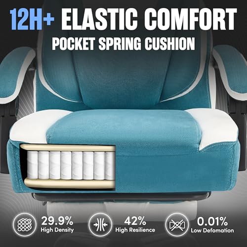 Image of Massage Office Chair with Footrest,6-Point Vibration and Heat Executive Office Chairs,Ergonomic Desk Chair for Heavy People,500LBS Big and Tall Fabric Office Chair,Reclining Managerial Chair,Bluewhite