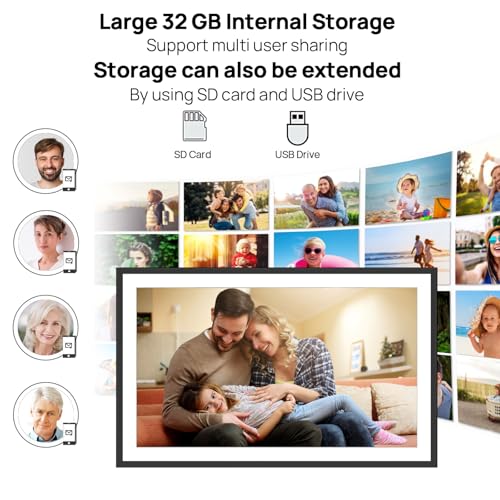 Image of 15.6inch WiFi Digital Picture Frame 1920x1080 FHD IPS Touch Screen, Send Photo or Videos via App or Email, 32GB Storage, Support USB Drive /SD Card Extend Storage,Auto-Rotate, Wall Mountable