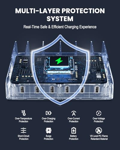 Charging Station for Multiple Devices, Honcila 50w 6 Port Fast Charger Stations for iPhone, iPad, Cell Phone, Tablet, Multi Device Charging Dock Organizer with 6 Mixed Charging Cables - Image 5