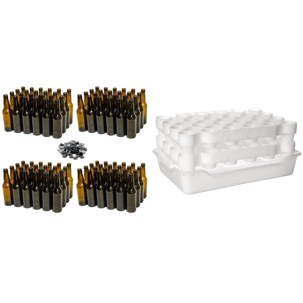 North Mountain Supply 12 Ounce Amber Beer Bottles (96) + FastRack Bottle Drying Rack & Tray Kit