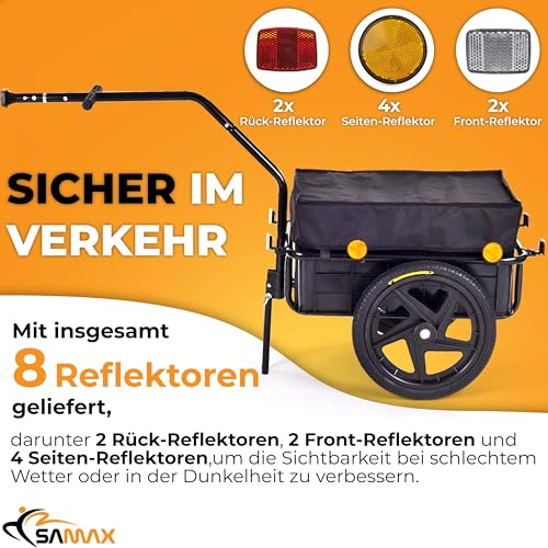 SAMAX Transportanhänger 70 Liter / 60 Kg Fahrradanhänger Lastenanhänger mit Kupplung Fahrrad Anhänger Handwagen mit Kunststoffwanne in Schwarz