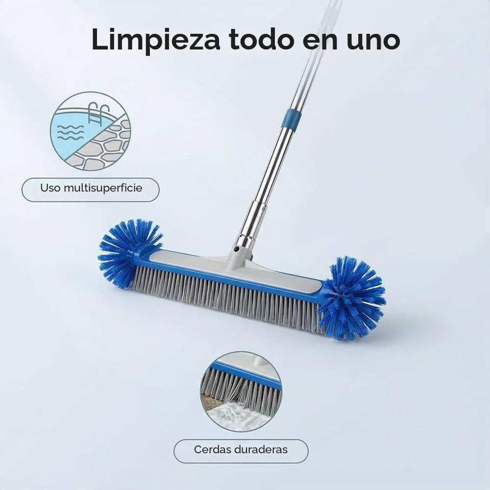 Cepillo de Piscina con Barra Telescópica de 230 cm de Largo,Cepillos de Limpieza de Piscina con Extremos Redondos de 45 cm,Escoba de Piscina con Barra de Acero Inoxidable Ajustable,para Limpieza de