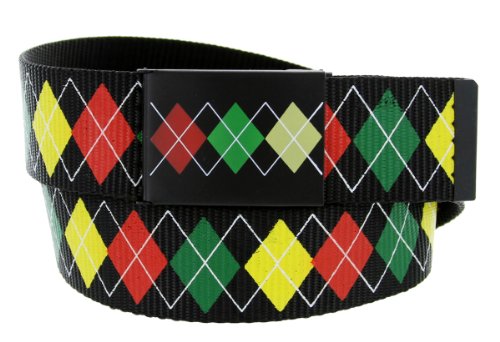 Rasta Diamond Colors Web Belt Canvas Belt with Metal Clasp Buckle