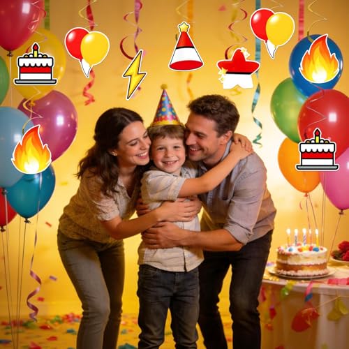 Image of 12pcs Cartoon Animation Hanging Swirl Party Decoration,Party Decoration,Red White Yellow Party Swirls,Suitable for Pocket Party Decoration Supplies