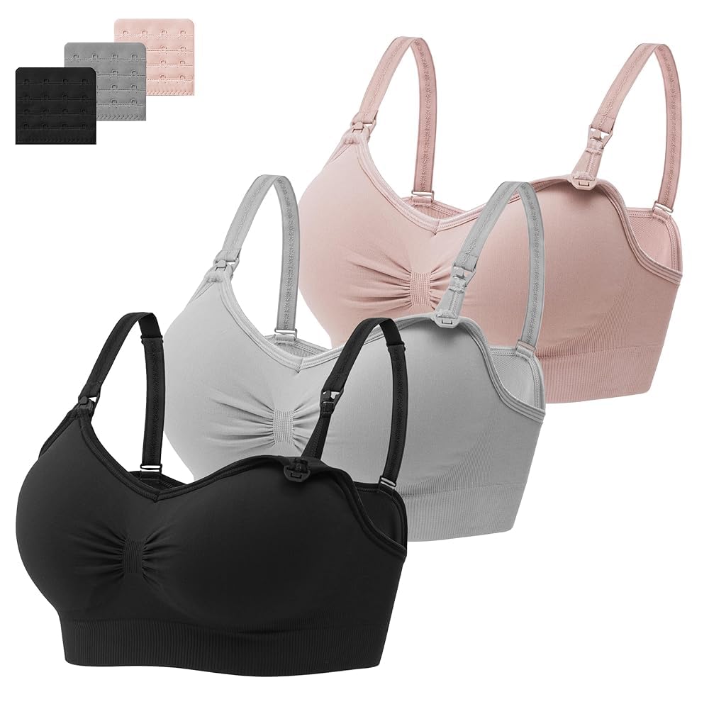 HBselect 3 PCS Reggiseno Allattamento con Estensione Reggiseno Bra Donna Morbido e Traspirante Reggiseno Senza Ferretto e Senza Cuciture